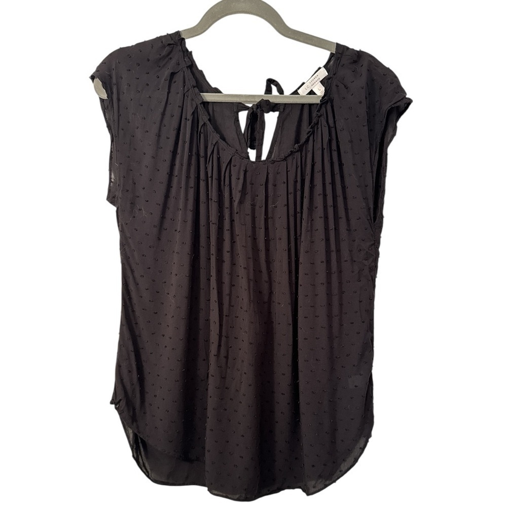 LC Lauren Conrad Pleated Tie Back Short Sleeve Polka Dot Blouse